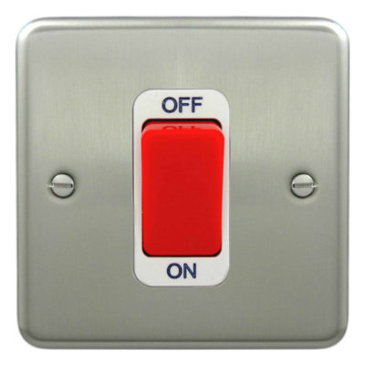Deta 1923SCW Switch Double Pole 45 Amp Satin Chrome / Red Rocker ...