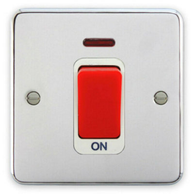 Deta 1924CHW Double Pole Switch 45 Amp 1 Gang Polished Chrome / White ...