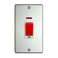 Deta 1926CHW Tall DP Shower / Cooker Isolator Switch with Neon 45A (Polished Chrome / White Insert)