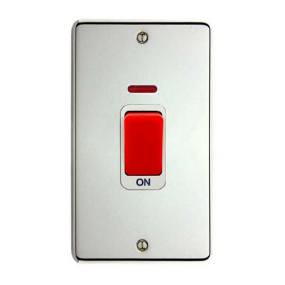 Deta 1926CHW Tall DP Shower / Cooker Isolator Switch with Neon 45A (Polished Chrome / White Insert)