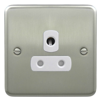 Deta 1928SCW Round PIN Unswitched Socket 5 Amp Satin Chrome / White Insert