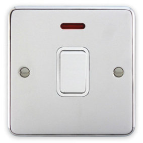 Deta 1934CHW 20A Double Pole Switch with Neon Indicator ( Polished Chrome / White Insert)