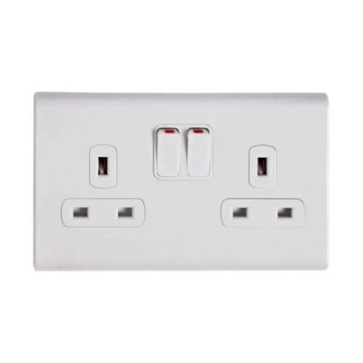 Deta 8632WHW Slimline Screwless 13A DP 2 Gang Switched Double Socket White