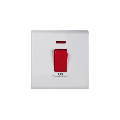 Deta 8650WHW Slimline Screwless 50A DP 1 Gang Switch with Neon White
