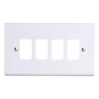 Deta G3304 Slimline Grid Switch Front Cover Plate 4 Gang (White)