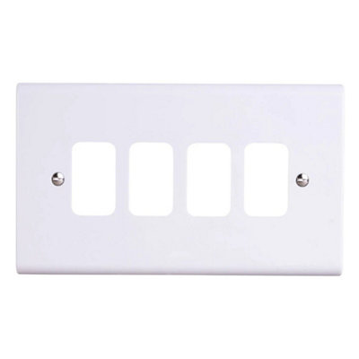 Deta G3304 Slimline Grid Switch Front Cover Plate 4 Gang (White)