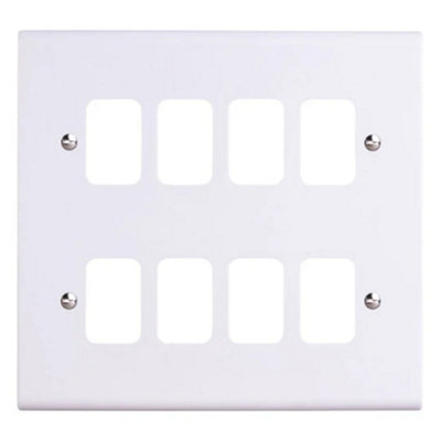 Deta G3306 Slimline Grid Switch Front Cover Plate 8 Gang (White)
