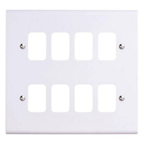 Deta G3306 Slimline Grid Switch Front Cover Plate 8 Gang (White)
