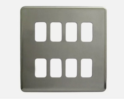 Deta G3386SS Ultra Screwless Grid Cover Plate with Frame Stainless Steel - 8 Gang