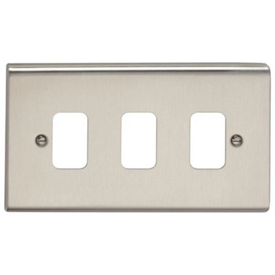 Deta G3423SS Slimline Decor Grid Switch Cover Plate - Stainless Steel 3 Gang