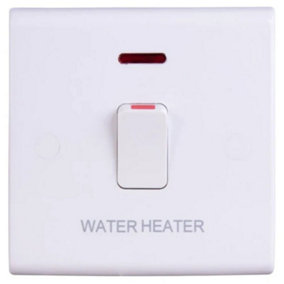 Deta S1391WH Slimline Double Pole Switch with Neon 20 Amp marked Water Heater