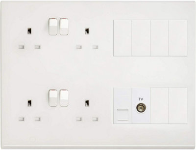 Deta S1988 Multimedia Lounge Plate with 4 x 13A + TV + Phone Socket + 6 Blanks