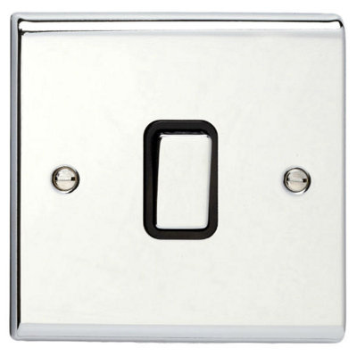 Deta SD1203CHB Light Switch 1G 2 Way 10 Amp Polished Chrome Black Insert