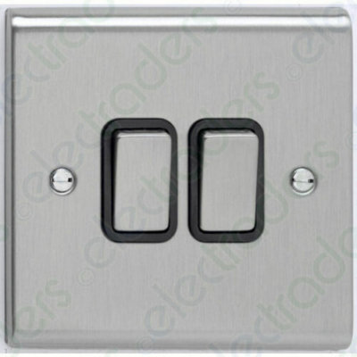 Deta SD1204SSB Lightswitch 10 Amp 2 Gang 2 Way (Stainless Steel / Black Inserts)