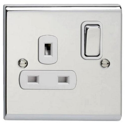 Deta SD1207CHW Slimline Décor Switched Socket Outlet 13 Amp DP 1 Gang (Polished Chrome / White Insert)