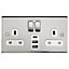 Deta SD1288CHW Slimline Décor Switch Socket 2 Gang DP with 2 x USB Charging Ports  1 x USB-C Charging Port (Polished Chrome/White