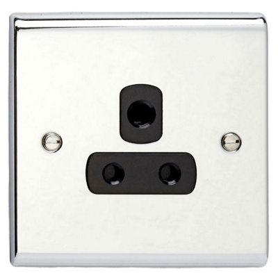 Deta SD1331CHB Round Pin Unswitched Socket - 5 Amp (Polished Chrome /Black Insert) - SD1331CHB