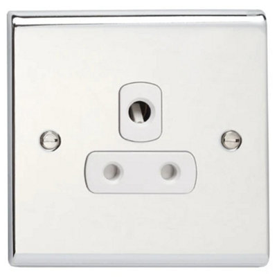 Deta SD1331CHW Slimline Décor Round Pin Unswitched Socket 5 Amp (Polished Chrome /White Insert)