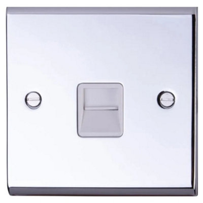 Deta SD1353CHW Slimline Décor Telephone Socket 1 Gang Secondary / Extension (Polished Chrome /White Insert)