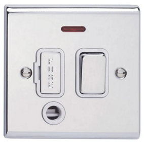 Deta SD1373CHW Slimline Décor Switched Spur Connection Unit with Neon and Flex Outlet 13A (Polished Chrome / White Insert)