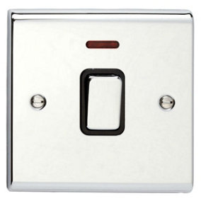 Deta SD1391CHB Double Pole Switch With Neon 20A (Polished Chrome /Black Inserts)