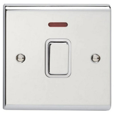 Deta SD1391CHW Slimline Décor Double Pole Switch With Neon - 20 Amp (Polished Chrome /  White Insert)