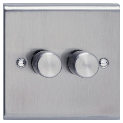 Deta SD1415SS Universal LED Dimmer Switch 2 Gang 2 Way 3-250 Watt (Stainless Steel)