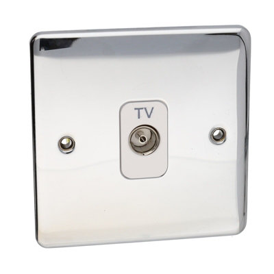 DETA VE1264CHW TV Socket Isolated Female Wall Faceplate Chrome White Insert