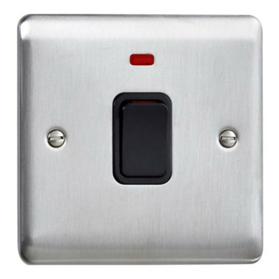 Deta VE1391SSB Double Pole Switch with Neon - 20 Amp Brushed Stainless