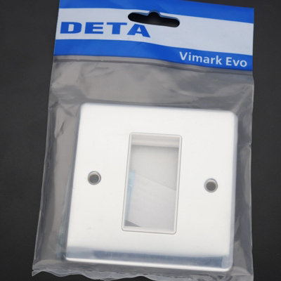 DETA VE1421CHW 1G Single Euro Module Insert Wall Faceplate Chrome White