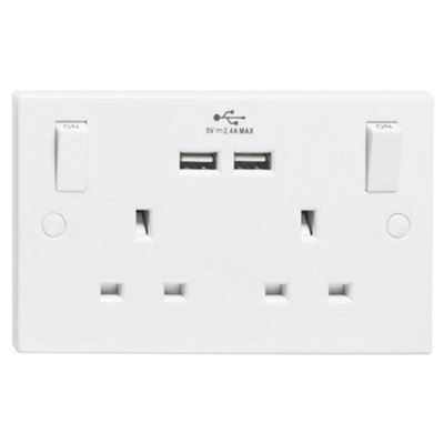 Deta Vimark V1398 Switched Socket Outlet 13A 2 Gang with 2 x USB 2.4A