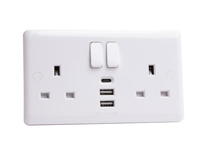 Deta Vimark VC1288 Switched Socket 2-Gang + 3 USB Ports 13A DETVC1288