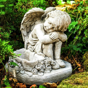 Detailed Guardian Angel Boy Memorial Stone