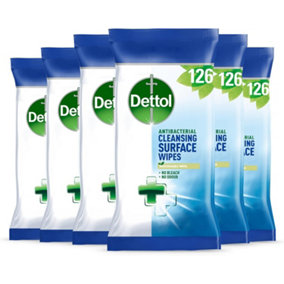 Dettol Antibacterial Cleaning Disinfectant Wipes, Biodegradable, Multipack of 6 x 126