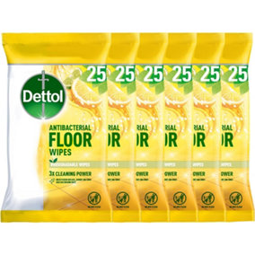 Dettol Antibacterial Floor Wipes, Biodegradable Wipes, Citrus Zest, Multipack Of 6 x 25 Cleaning Wipes