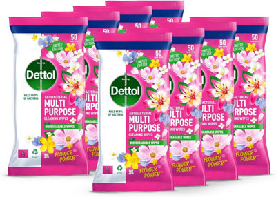 Dettol Antibacterial Multipurpose Biodegradable Cleaning Wipes, 50 Large Wipes (Pack of 8)