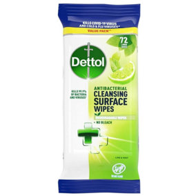 Dettol Cleansing Surface Wipes Antibacerial Lime & Mint 72 Wipes