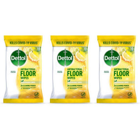 Dettol Floor Wipes Cleaning Lemon and Lime Extra large Wipes, 10 each (Pack of 3)