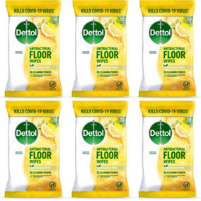 Dettol Floor Wipes Cleaning Lemon and Lime Extra large Wipes, 10 each (Pack of 6)