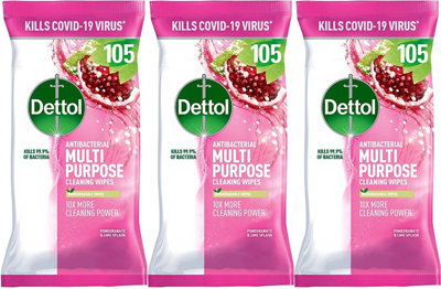 Dettol - Pomegranate and Lime Multi Purpose Wipes - 105 Wipes (Pack of 3)