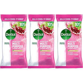 Dettol - Pomegranate and Lime Multi Purpose Wipes - 105 Wipes (Pack of 3)