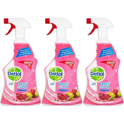 Dettol Power Fresh Pomegranate Antibacterial Multi Purpose Trigger Spray 1 Litre (Pack of 3)