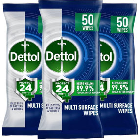 Dettol Protect 24, Multi-surface Antibacterial Disinfectant Wipes, Ocean Fresh, Pack of 50 Wipes x 3