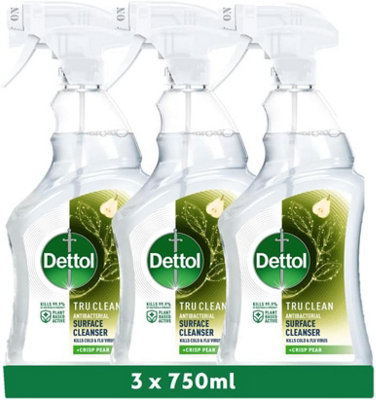 Dettol Tru Clean Antibacterial Multipurpose Surface Cleanser Spray, Crisp Pear, Pack of 3 x 750ml