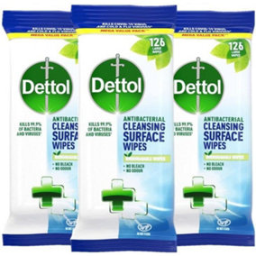 Dettol Wipes Antibacterial Disinfectant Surface Cleaning 126 Wipes, Pack of 3