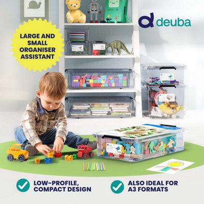 DEUBA 4x 30 Litre Storage Boxes with Lids, Removable Wheels, Click Lock ...