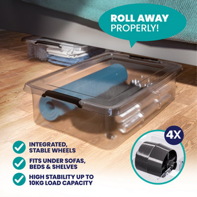 DEUBA 4x 30 Litre Storage Boxes with Lids, Removable Wheels, Click Lock ...