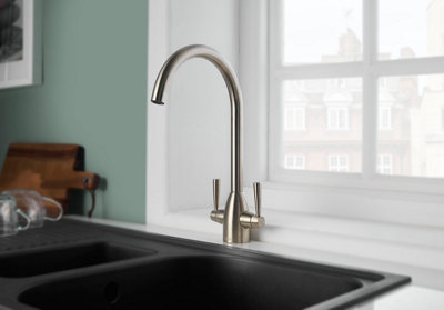 Deva Carlow Dual Lever Kitchen Sink Mixer Tap In Brushed Chrome - Sleek ...