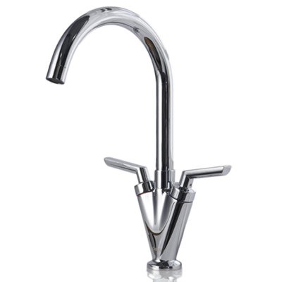 Deva Dual Lever Mono Kitchen Sink Basin Mixer Tap With Chrome Finish Swivel Spout Large Hot & Cold Easy Use Silver Handles