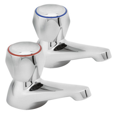 Deva Profile DCM102 Bath Taps With Chrome Finish - Round Hot & Cold Handles - Replacement Commercial Pair Bathroom Bathtub Tap